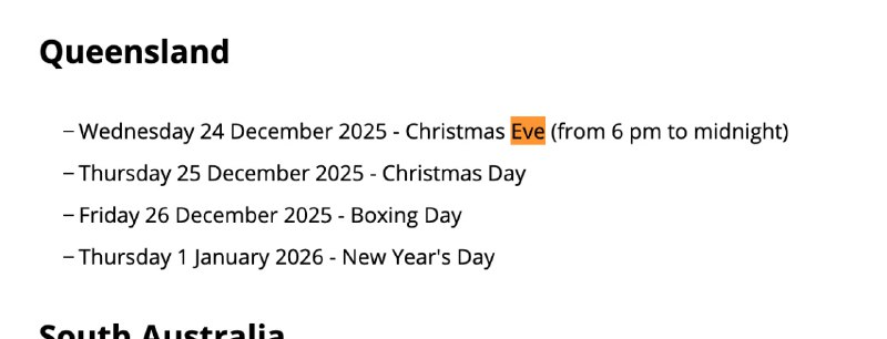 我是真的刚知道，有些州的public holiday是从下午开始算的